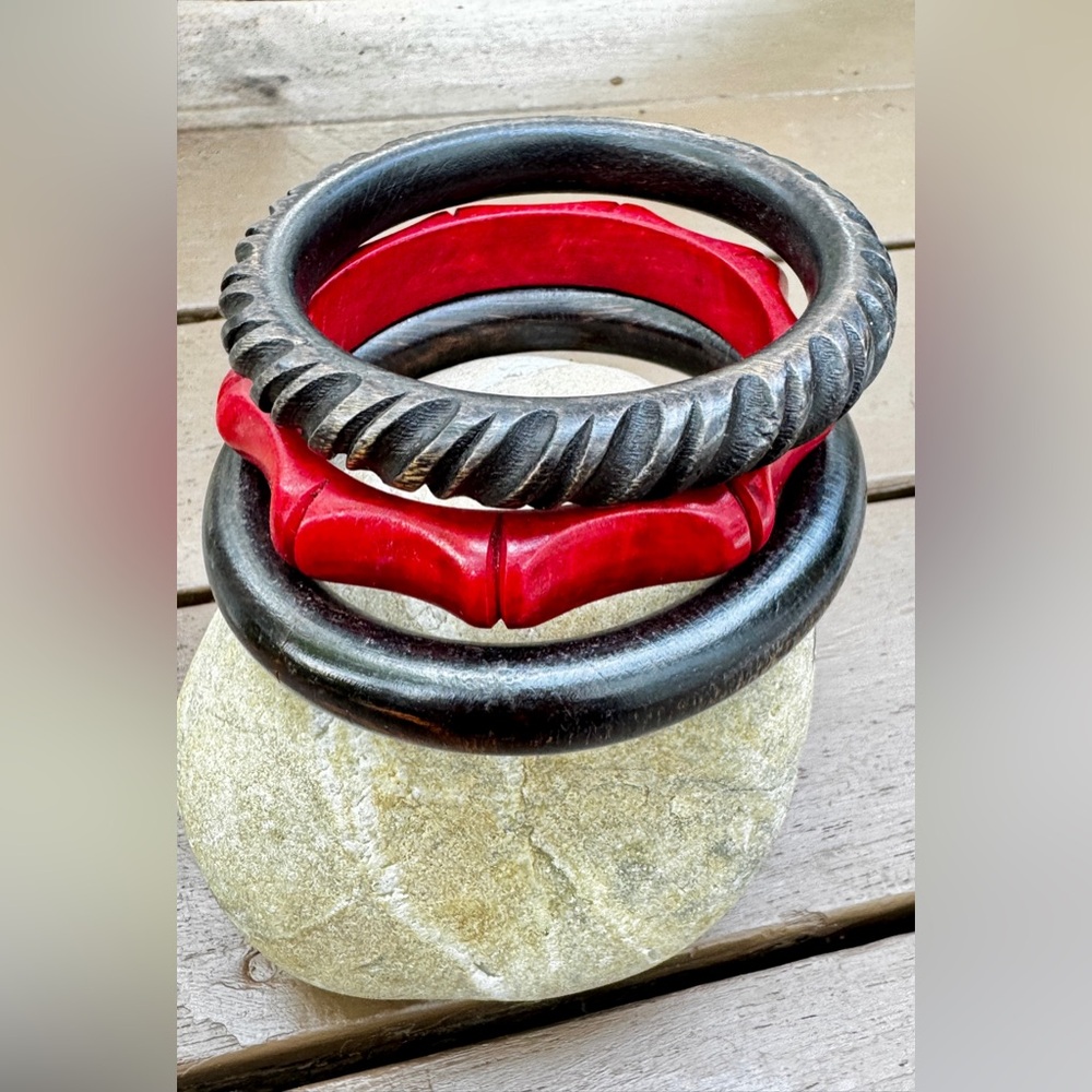 ebony and mango wood carved bracelets